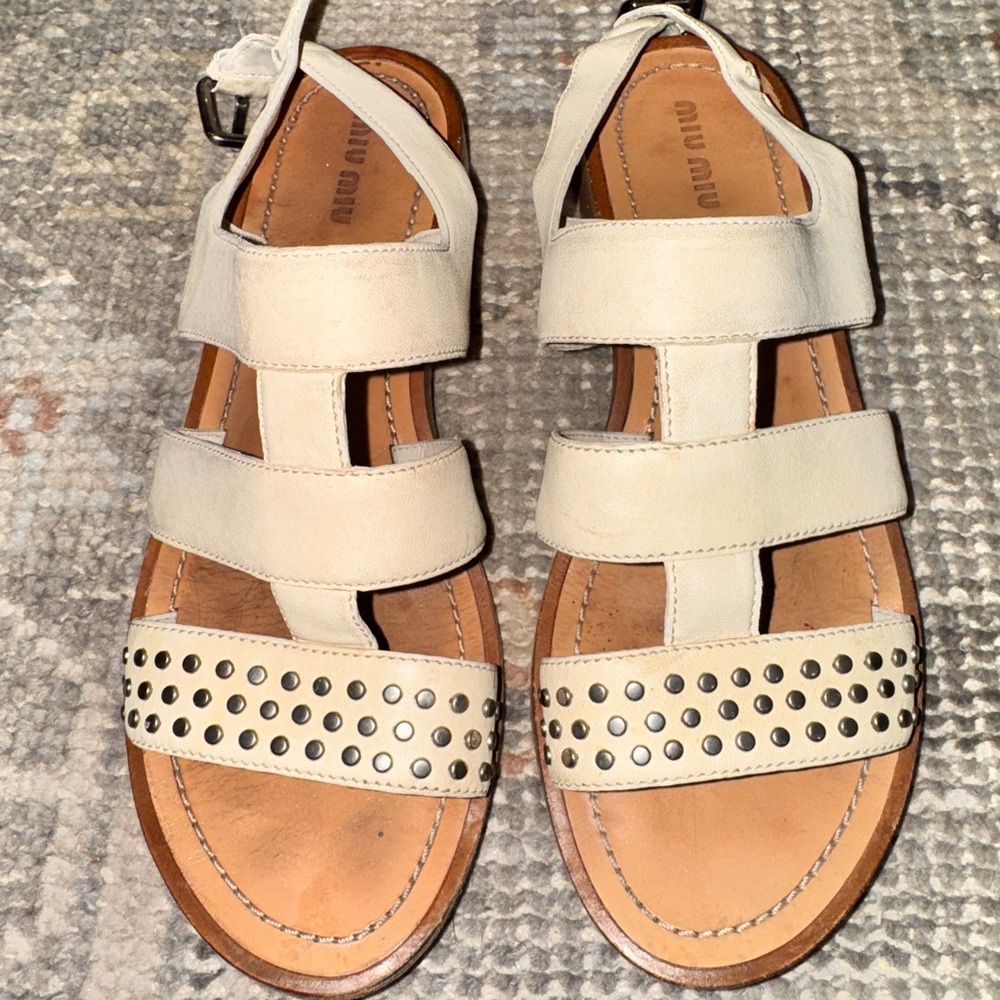 Miu Miu Beige Studded Sandals